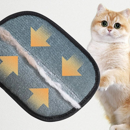 Orange and white cat beside a black Pet Grooming Glove holding collected fur