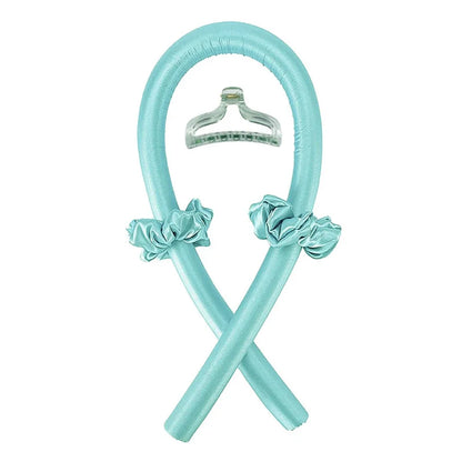 Mint green Heatless Curling Rod Headband Set with central clip and ruffled detail