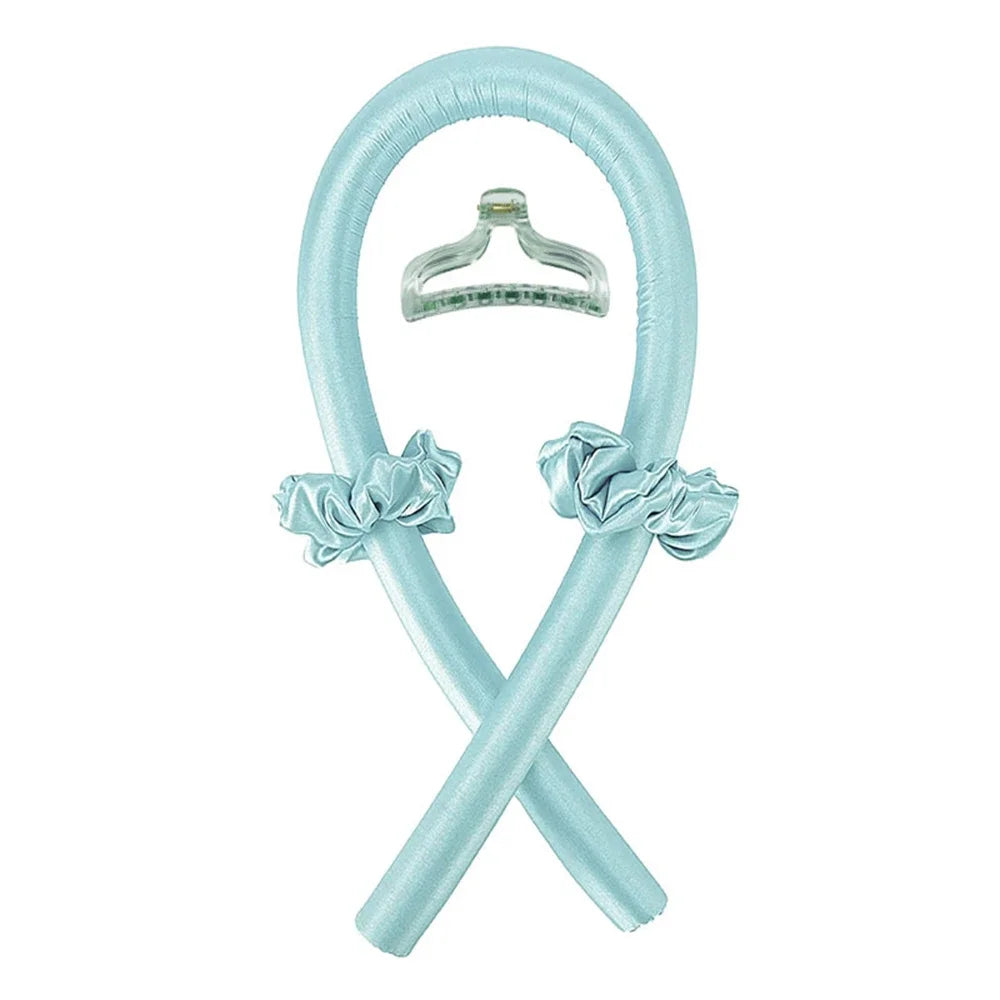 Mint green Heatless Curling Rod Headband Set with central clip and two fabric loops