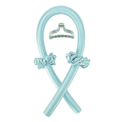 Mint green Heatless Curling Rod Headband Set with central clip and two fabric loops