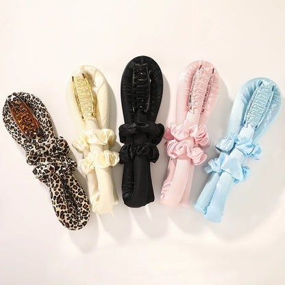 Five Heatless Curling Rod Headband Set variants in leopard print and solid colors