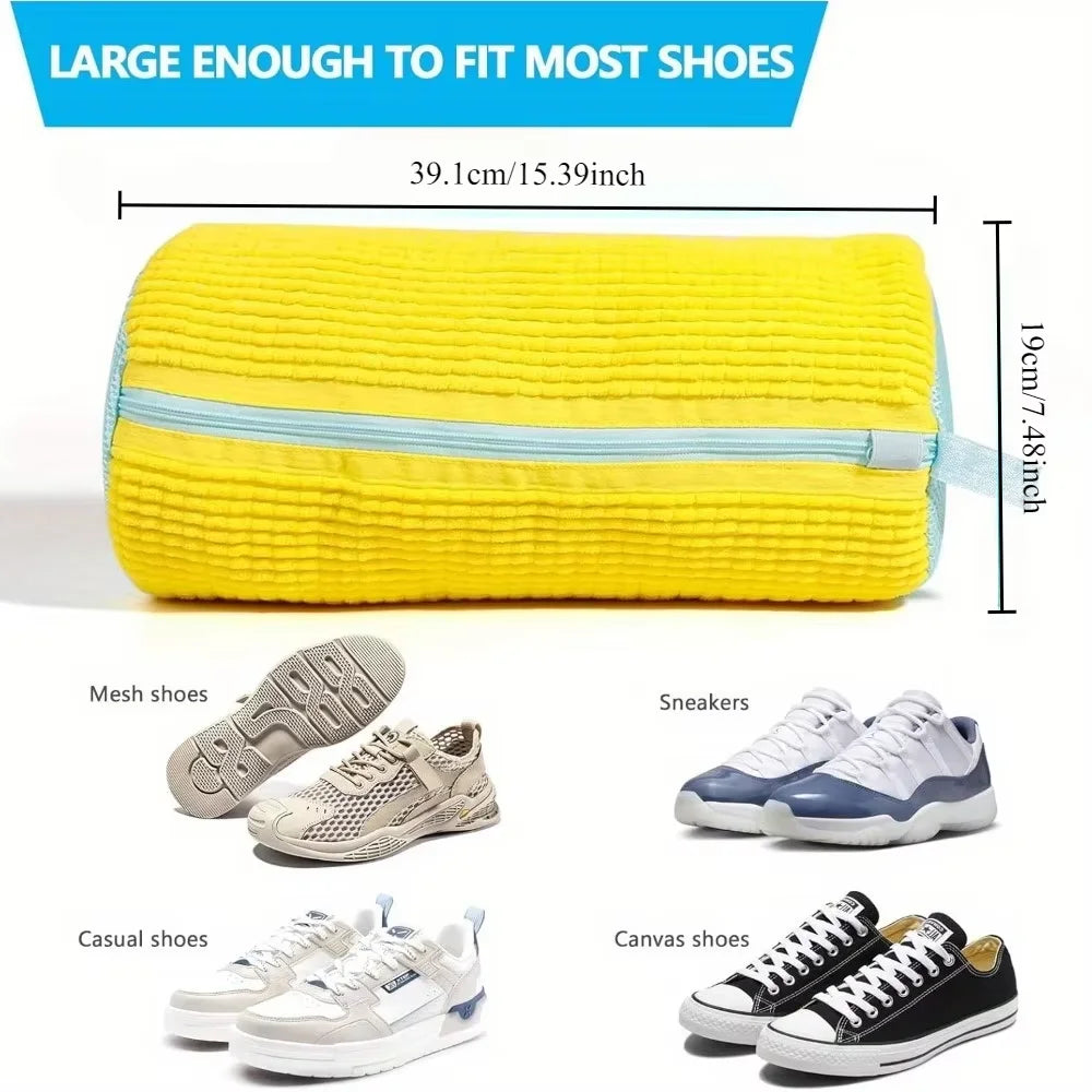 Yellow Shoe Washing Bag for Washing Machine with 39.1 x 19 cm dimensions and compatible shoe types