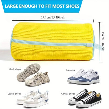 Yellow Shoe Washing Bag for Washing Machine with 39.1 x 19 cm dimensions and compatible shoe types