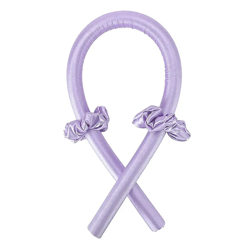 Purple Heatless Curling Rod Headband Set with satin finish and fabric bands