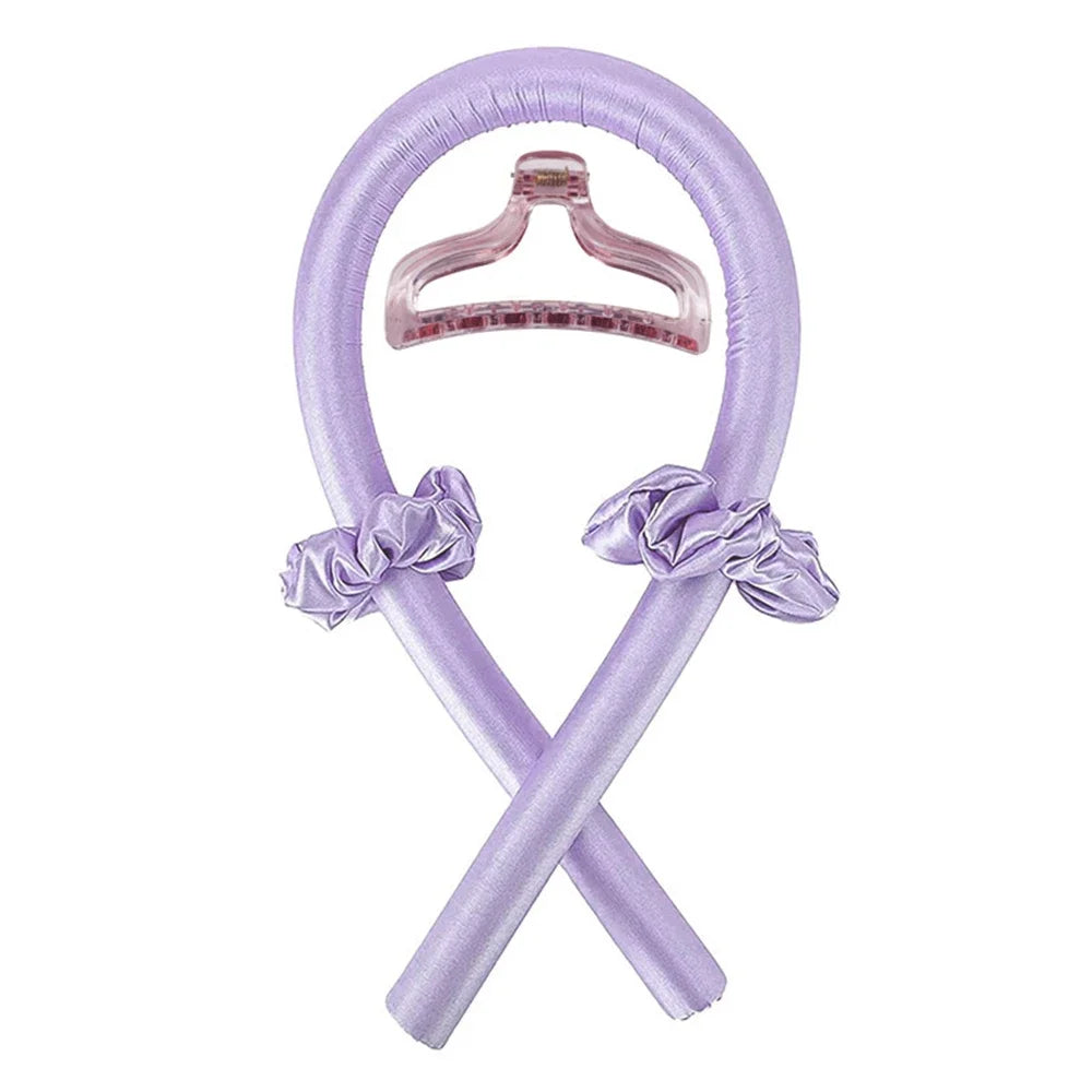 Purple U-shaped Heatless Curling Rod Headband Set with clear textured clip
