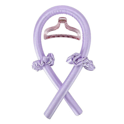 Purple U-shaped Heatless Curling Rod Headband Set with clear textured clip