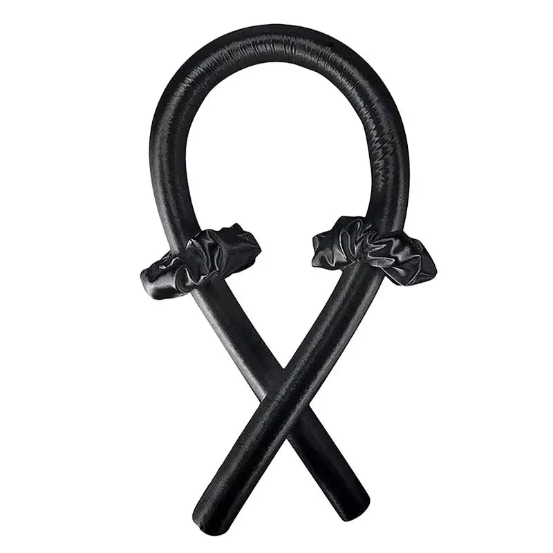 Black Heatless Curling Rod Headband Set with two flexible crossed rods and elastic bands