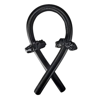 Black Heatless Curling Rod Headband Set with two flexible crossed rods and elastic bands