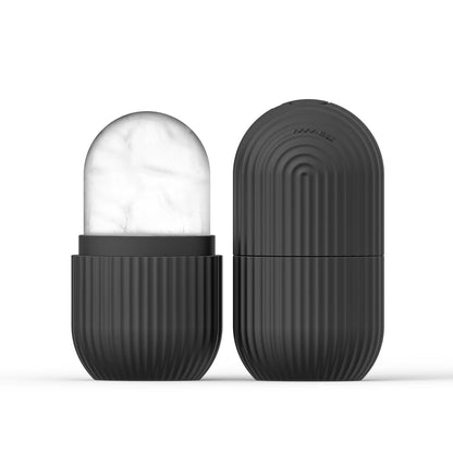 Black Silicone Face Ice Cube Mold & Roller with ribbed bases and clear tops