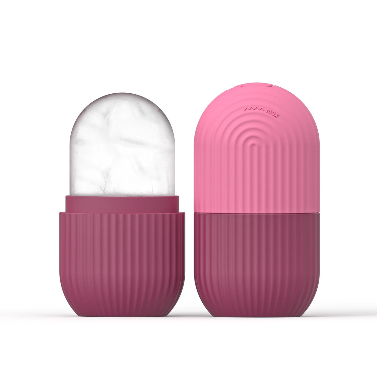 Clear textured and solid pink Silicone Face Ice Cube Mold & Roller variants