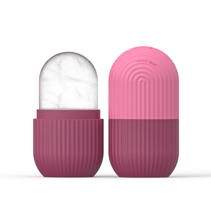 Clear textured and solid pink Silicone Face Ice Cube Mold & Roller variants