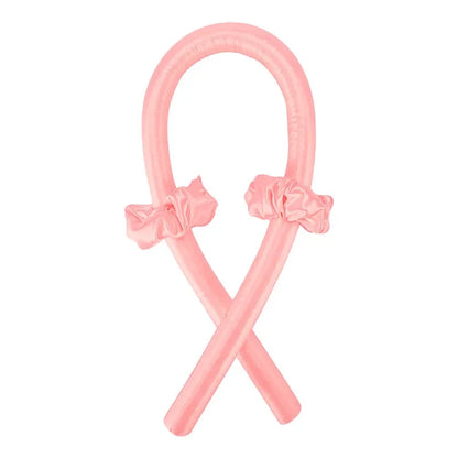 Flamingo pink no-clip Heatless Curling Rod Headband Set with two fabric ruffles