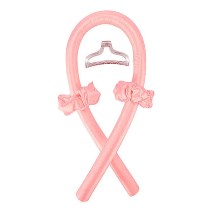 Pink Heatless Curling Rod Headband Set with flexible band and silver clip